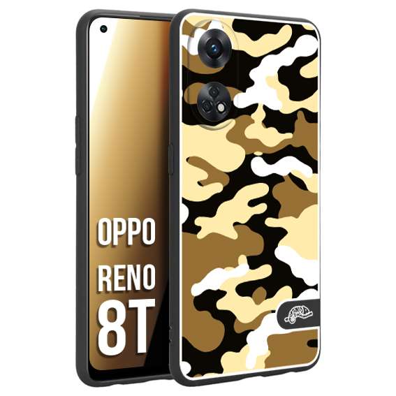 CUSTOMIZZA - Custodia cover nera morbida in tpu compatibile per Oppo Reno 8T camouflage mimetico militare giallo desert brown