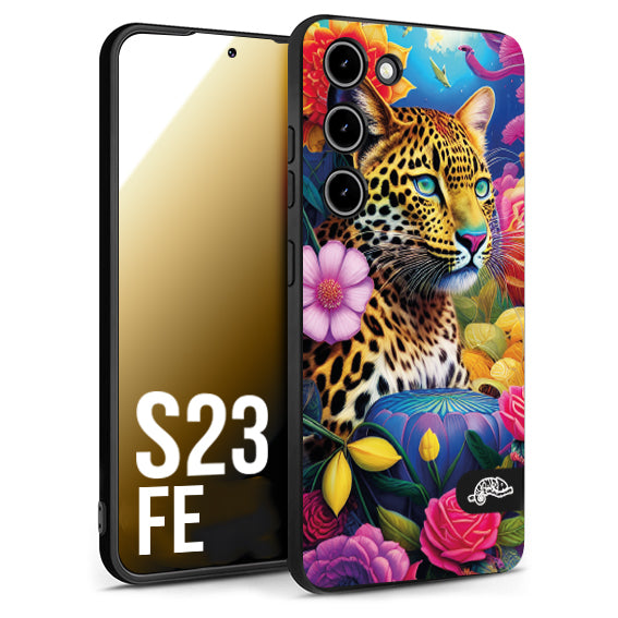 CUSTOMIZZA - Custodia cover nera morbida in tpu compatibile per Samsung S23 FE fiori astratti donna flower fantasia leopardo ghepardo animali colorati