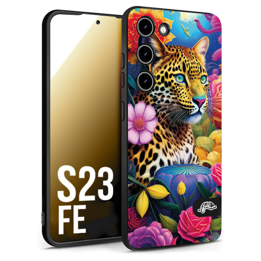 CUSTOMIZZA - Custodia cover nera morbida in tpu compatibile per Samsung S23 FE fiori astratti donna flower fantasia leopardo ghepardo animali colorati