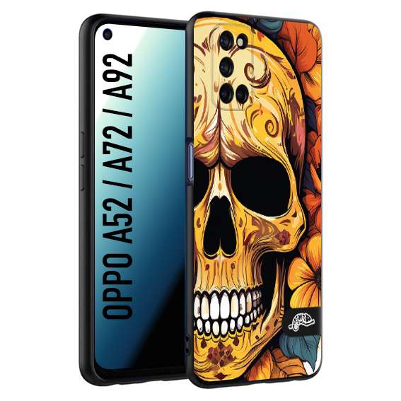 CUSTOMIZZA - Custodia cover nera morbida in tpu compatibile per Oppo A52 - A72 - A92 teschio messicano colorato dorato fiori autunnali disegnato