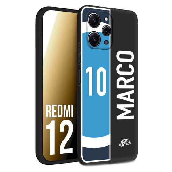 CUSTOMIZZA - Custodia cover nera morbida in tpu compatibile per Xiaomi Redmi 12 personalizzata calcio football nome e numero calciatori biancoazzurri bianco celesti