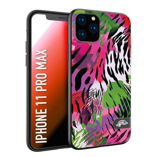 CUSTOMIZZA - Custodia cover nera morbida in tpu compatibile per iPhone 11 PRO MAX leopardato tigrato tiger colorata summer color verde fucsia