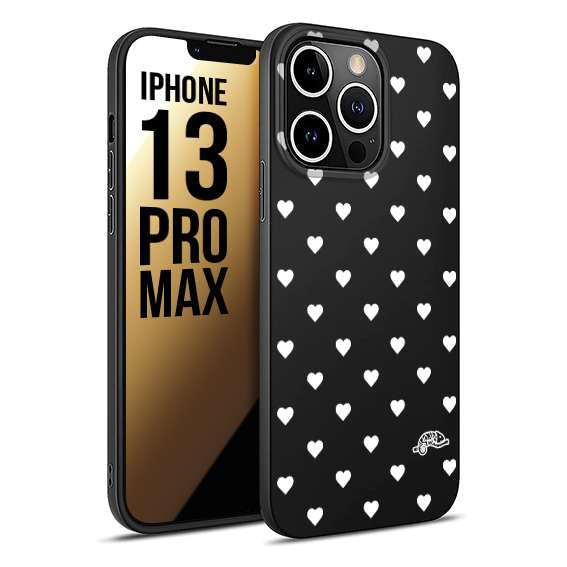 CUSTOMIZZA - Custodia cover nera morbida in tpu compatibile per iPhone 13 PRO MAX cuori pois bianchi donna pin up vintage