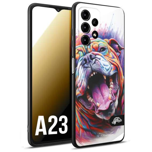 CUSTOMIZZA - Custodia cover nera morbida in tpu compatibile per Samsung A23 animali color bulldog cane dog colori vibranti disegnato schizzo