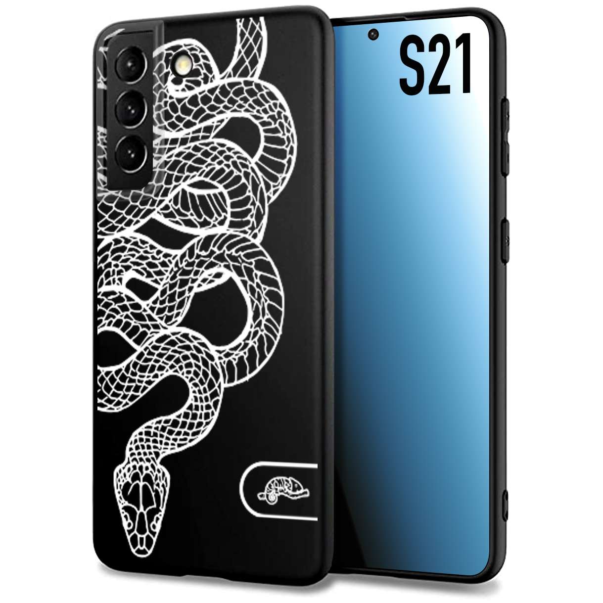 CUSTOMIZZA - Custodia cover nera morbida in tpu compatibile per Samsung S21 serpente snake bianco a rilievo disegnato tattoo tatuaggio