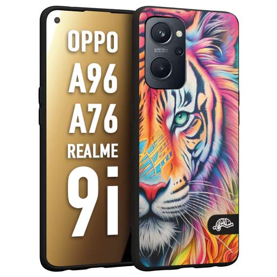 CUSTOMIZZA - Custodia cover nera morbida in tpu compatibile per Oppo Realme 9i - A96 - A76 animali color tigre tiger viso colori vibranti disegnato schizzo