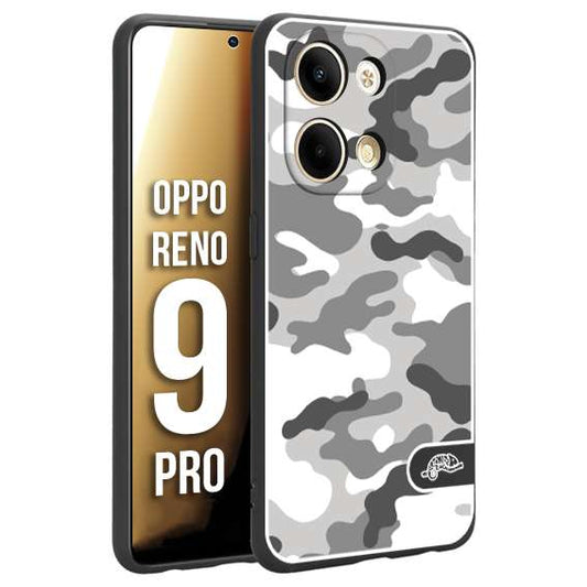 CUSTOMIZZA - Custodia cover nera morbida in tpu compatibile per Oppo Reno 9 PRO camouflage mimetico militare bianco white