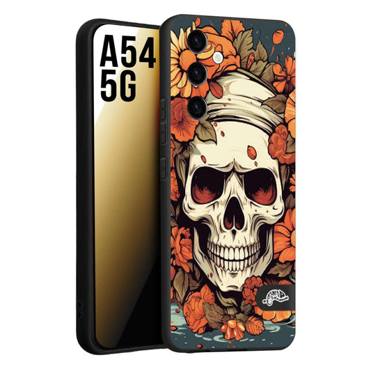 CUSTOMIZZA - Custodia cover nera morbida in tpu compatibile per Samsung A54 5G teschio skull flowers fiori tattoo disegnato alta definizione