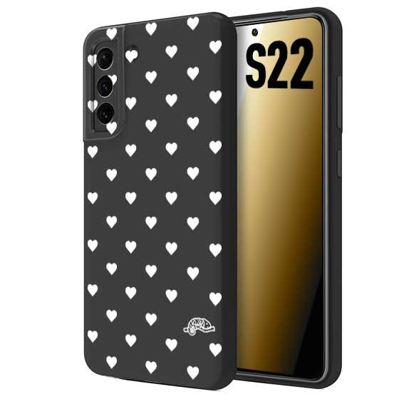 CUSTOMIZZA - Custodia cover nera morbida in tpu compatibile per Samsung S22 cuori pois bianchi donna pin up vintage