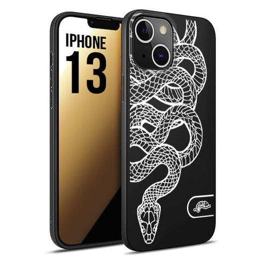 CUSTOMIZZA - Custodia cover nera morbida in tpu compatibile per iPhone 13 serpente snake bianco a rilievo disegnato tattoo tatuaggio