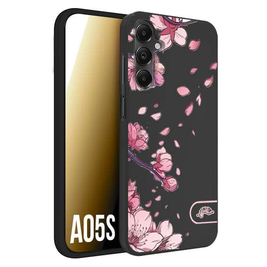 CUSTOMIZZA - Custodia cover nera morbida in tpu compatibile per Samsung A05S giapponese fiori di ciliegio in fiore a rilievo disegnata tattoo