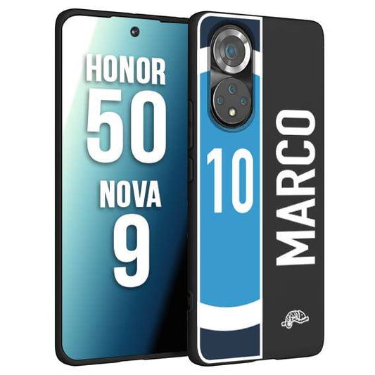 CUSTOMIZZA - Custodia cover nera morbida in tpu compatibile per Huawei Nova 9 - Honor 50 personalizzata calcio football nome e numero calciatori biancoazzurri bianco celesti