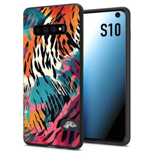 CUSTOMIZZA - Custodia cover nera morbida in tpu compatibile per Samsung S10 leopardato maculato tigrato tiger colorata summer color