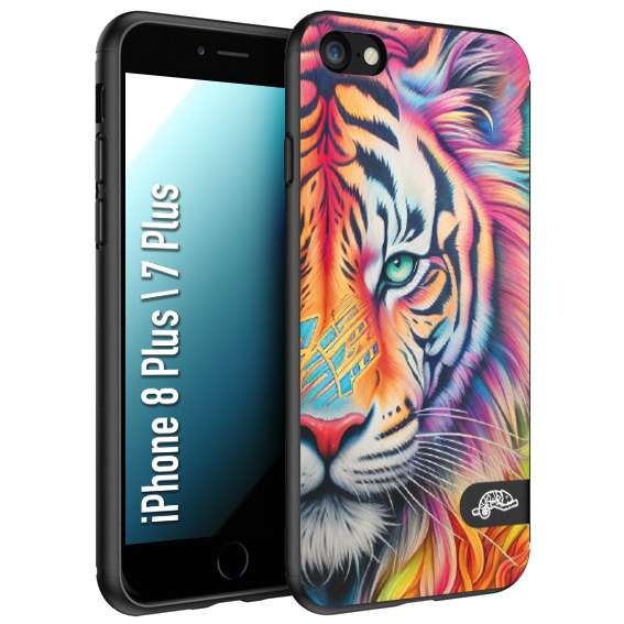 CUSTOMIZZA - Custodia cover nera morbida in tpu compatibile per iPhone 7 Plus - 8 plusanimali color tigre tiger viso colori vibranti disegnato schizzo