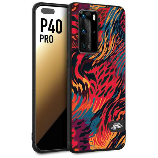 CUSTOMIZZA - Custodia cover nera morbida in tpu compatibile per Huawei P40 PRO leopardato maculato tigrato colorata fiamme rossa blu arancione