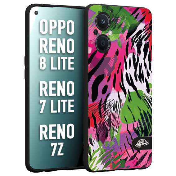 CUSTOMIZZA - Custodia cover nera morbida in tpu compatibile per Oppo Reno 7 Lite - 8 Lite - 7Z leopardato tigrato tiger colorata summer color verde fucsia