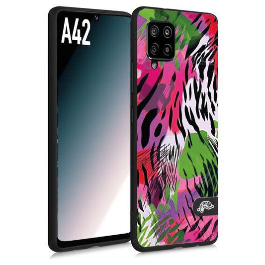 CUSTOMIZZA - Custodia cover nera morbida in tpu compatibile per Samsung A42 leopardato tigrato tiger colorata summer color verde fucsia