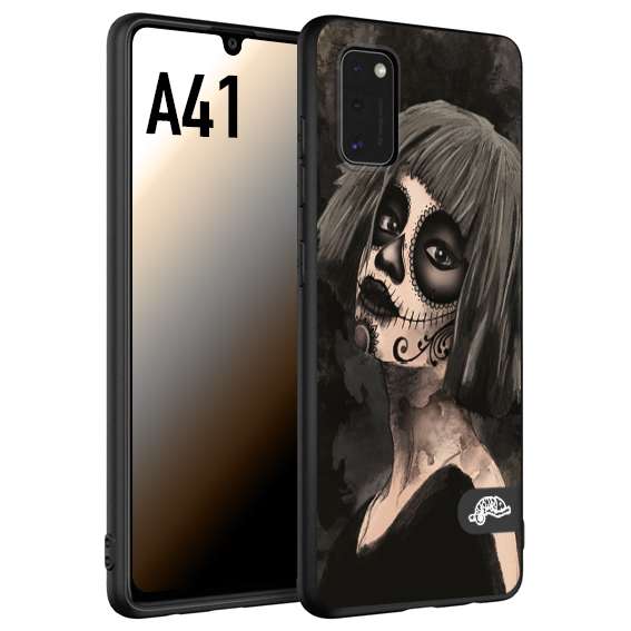 CUSTOMIZZA - Custodia cover nera morbida in tpu compatibile per Samsung A41 chicana messicana dea de la muerte donna santa tattoo disegnata