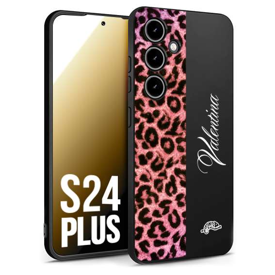 CUSTOMIZZA - Custodia cover nera morbida in tpu compatibile per Samsung S24 PLUS leopardato rosa fucsia personalizzata nome iniziali