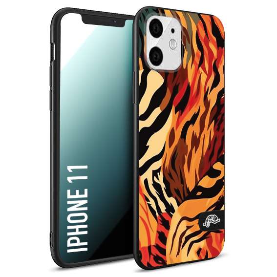 CUSTOMIZZA - Custodia cover nera morbida in tpu compatibile per iPhone 11 leopardato maculato tigrato tiger colorata gialla rossa arancio