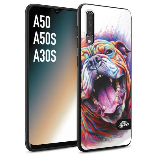 CUSTOMIZZA - Custodia cover nera morbida in tpu compatibile per Samsung A50 - A50S - A30S animali color bulldog cane dog colori vibranti disegnato schizzo