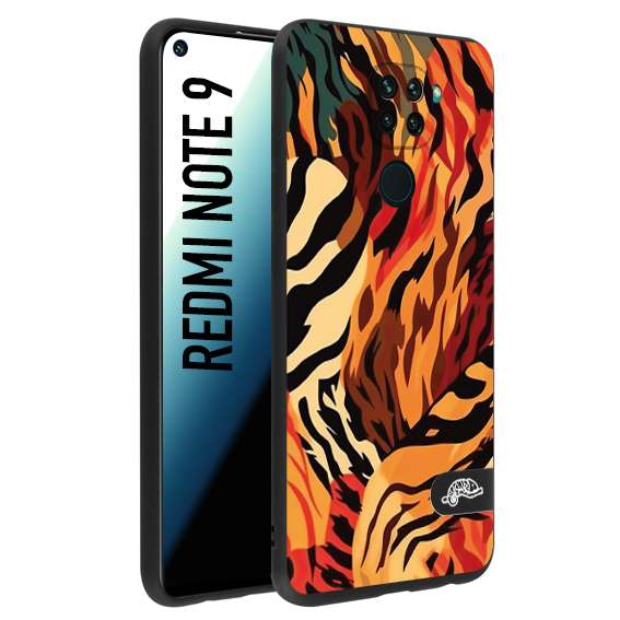 CUSTOMIZZA - Custodia cover nera morbida in tpu compatibile per Xiaomi Redmi Note 9 leopardato maculato tigrato tiger colorata gialla rossa arancio