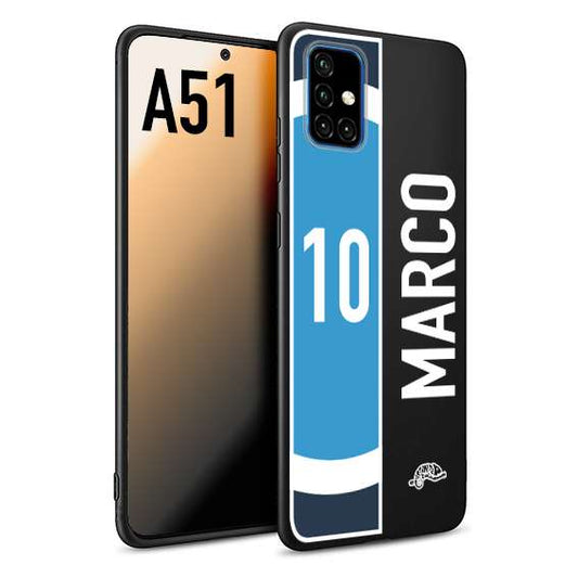 CUSTOMIZZA - Custodia cover nera morbida in tpu compatibile per Samsung A51 personalizzata calcio football nome e numero calciatori biancoazzurri bianco celesti