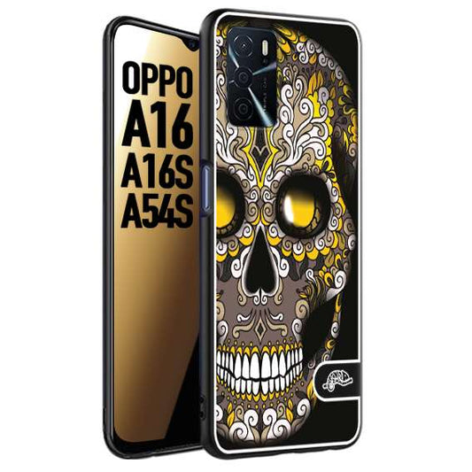 CUSTOMIZZA - Custodia cover nera morbida in tpu compatibile per Oppo A16 - A16S - A54S teschio messicano Mexican skull nero giallo