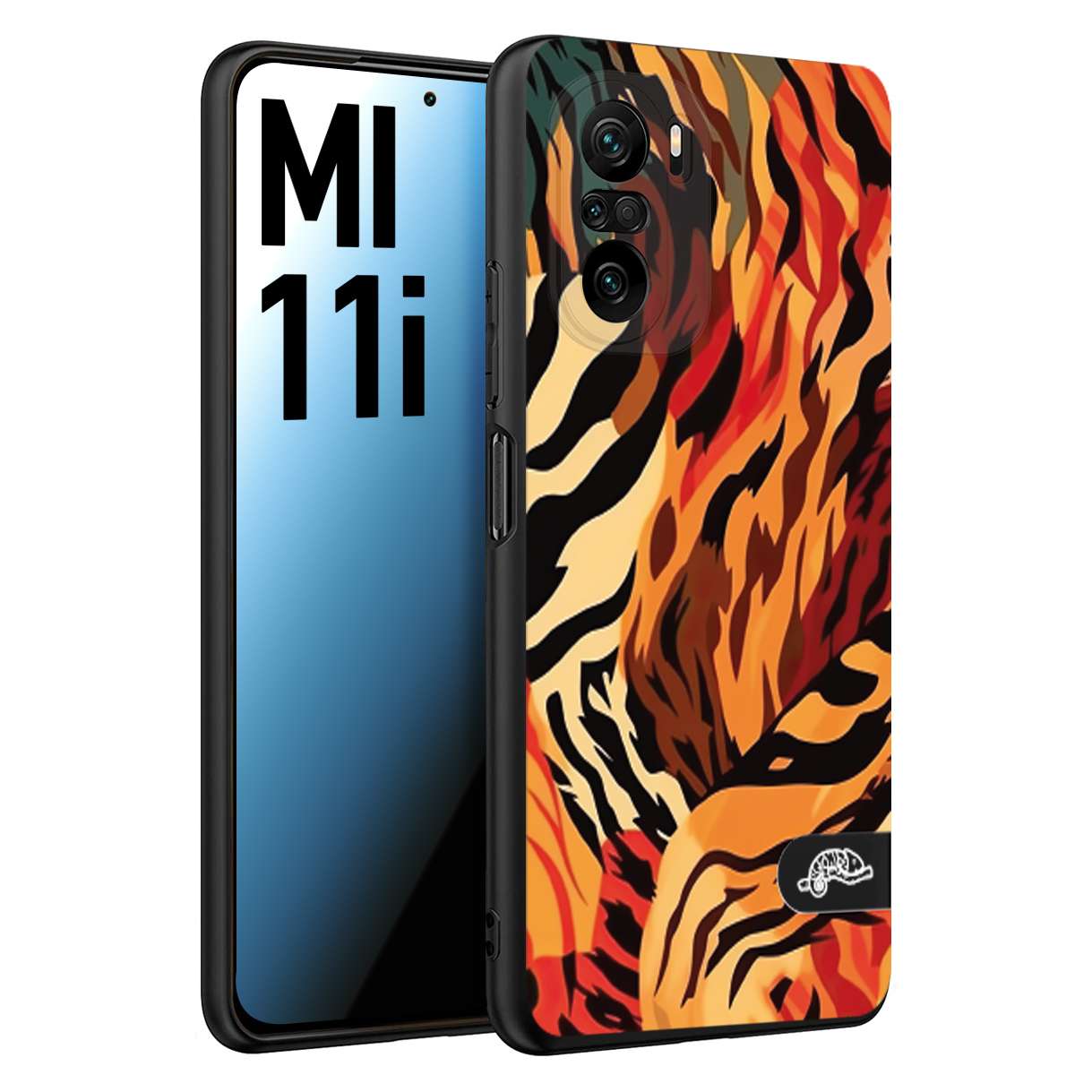 CUSTOMIZZA - Custodia cover nera morbida in tpu compatibile per Xiaomi Mi 11i leopardato maculato tigrato tiger colorata gialla rossa arancio