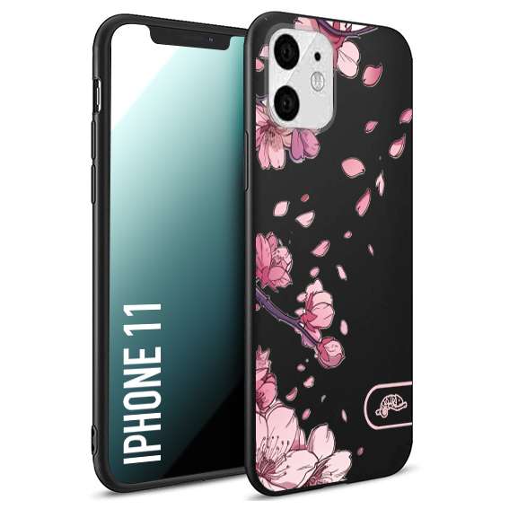 CUSTOMIZZA - Custodia cover nera morbida in tpu compatibile per iPhone 11 giapponese fiori di ciliegio in fiore a rilievo disegnata tattoo