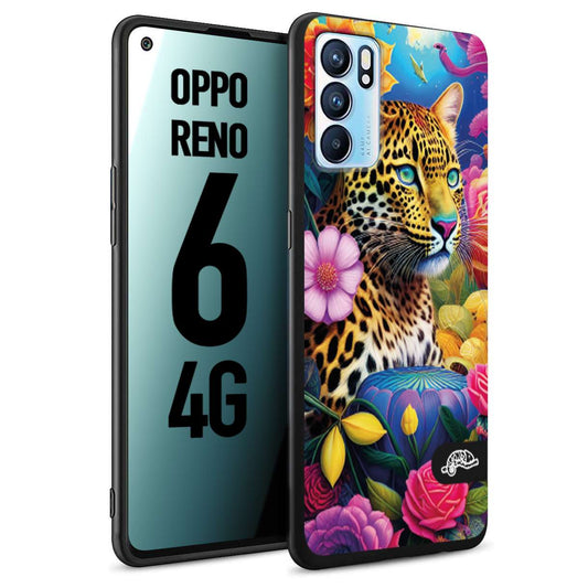 CUSTOMIZZA - Custodia cover nera morbida in tpu compatibile per Oppo Reno 6 4G fiori astratti donna flower fantasia leopardo ghepardo animali colorati