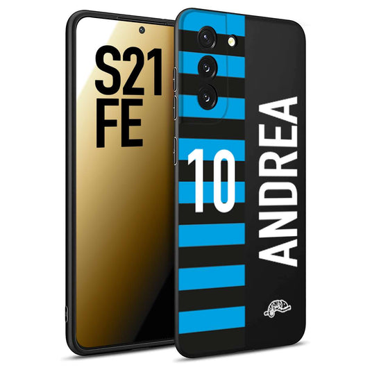 CUSTOMIZZA - Custodia cover nera morbida in tpu compatibile per Samsung S21 FE personalizzata calcio football nome e numero calciatori nerazzurra