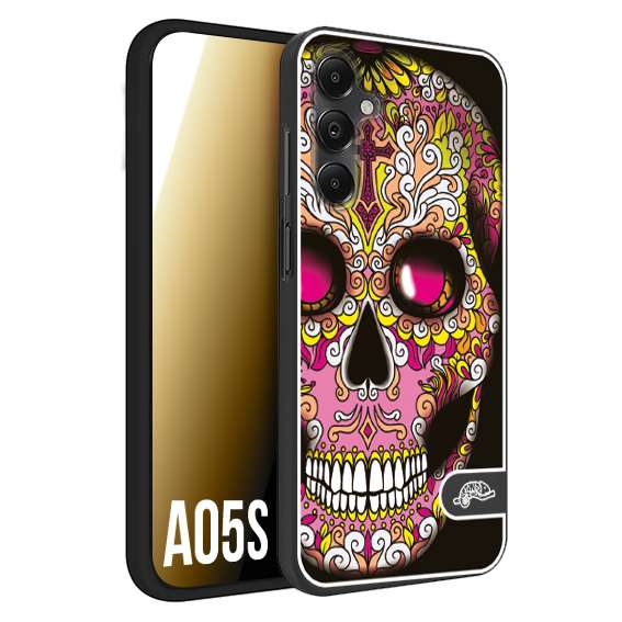 CUSTOMIZZA - Custodia cover nera morbida in tpu compatibile per Samsung A05S teschio messicano Mexican skull rosa gialla