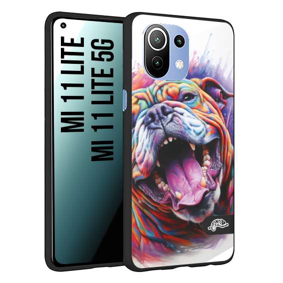 CUSTOMIZZA - Custodia cover nera morbida in tpu compatibile per Xiaomi Mi 11 Lite / Mi 11 Lite 5G animali color bulldog cane dog colori vibranti disegnato schizzo