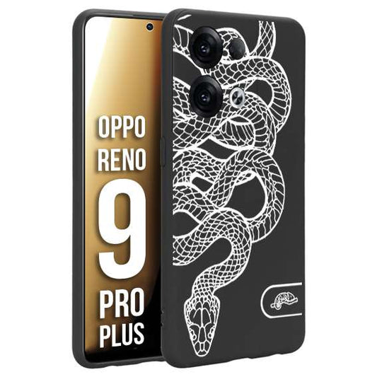 CUSTOMIZZA - Custodia cover nera morbida in tpu compatibile per Oppo Reno 9 PRO PLUS serpente snake bianco a rilievo disegnato tattoo tatuaggio