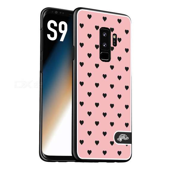 CUSTOMIZZA - Custodia cover nera morbida in tpu compatibile per Samsung S9 cuori pois rosa donna pin up vintage