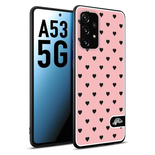 CUSTOMIZZA - Custodia cover nera morbida in tpu compatibile per Samsung A53 5G cuori pois rosa donna pin up vintage