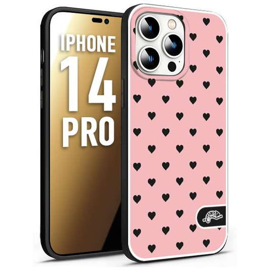 CUSTOMIZZA - Custodia cover nera morbida in tpu compatibile per iPhone 14 PRO cuori pois rosa donna pin up vintage