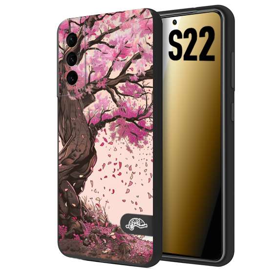 CUSTOMIZZA - Custodia cover nera morbida in tpu compatibile per Samsung S22 giapponese colori morbidi fiori di ciliegio rosa disegnata