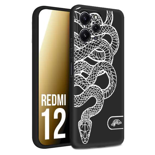 CUSTOMIZZA - Custodia cover nera morbida in tpu compatibile per Xiaomi Redmi 12 serpente snake bianco a rilievo disegnato tattoo tatuaggio