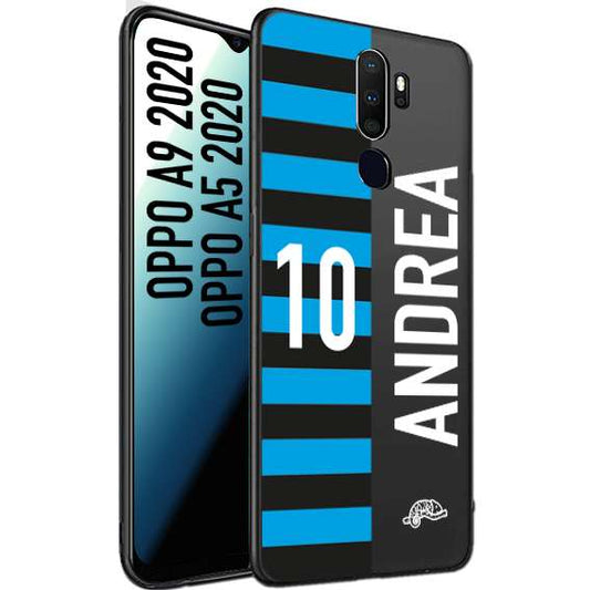 CUSTOMIZZA - Custodia cover nera morbida in tpu compatibile per Oppo A9 2020 - A5 2020 personalizzata calcio football nome e numero calciatori nerazzurra