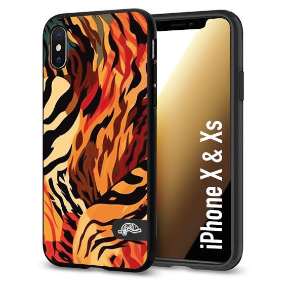 CUSTOMIZZA - Custodia cover nera morbida in tpu compatibile per iPhone X - Xs leopardato maculato tigrato tiger colorata gialla rossa arancio