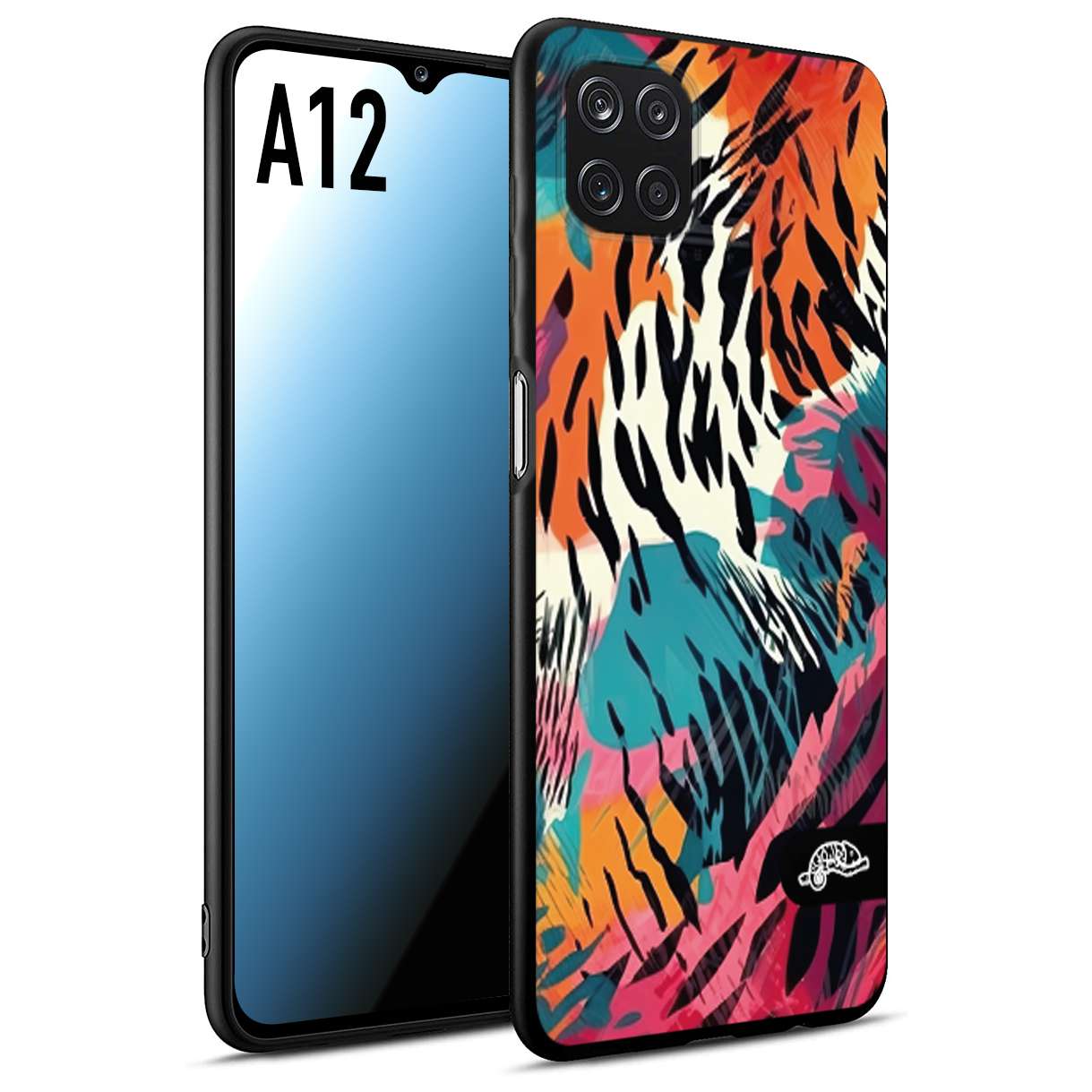 CUSTOMIZZA - Custodia cover nera morbida in tpu compatibile per Samsung A12 leopardato maculato tigrato tiger colorata summer color