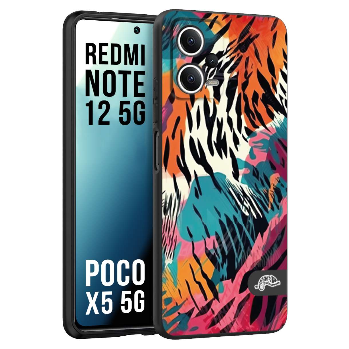 CUSTOMIZZA - Custodia cover nera morbida in tpu compatibile per Xiaomi Redmi Note 12 - POCO X5 5G leopardato maculato tigrato tiger colorata summer color