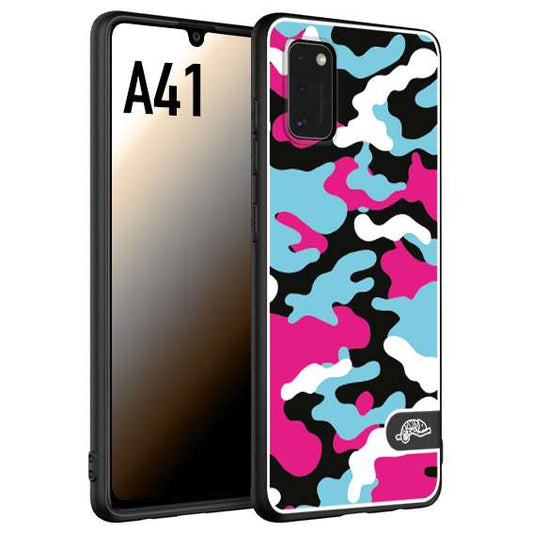 CUSTOMIZZA - Custodia cover nera morbida in tpu compatibile per Samsung A41 camouflage mimetico militare fucsia celeste