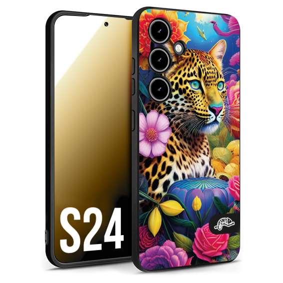 CUSTOMIZZA - Custodia cover nera morbida in tpu compatibile per Samsung S24 fiori astratti donna flower fantasia leopardo ghepardo animali colorati