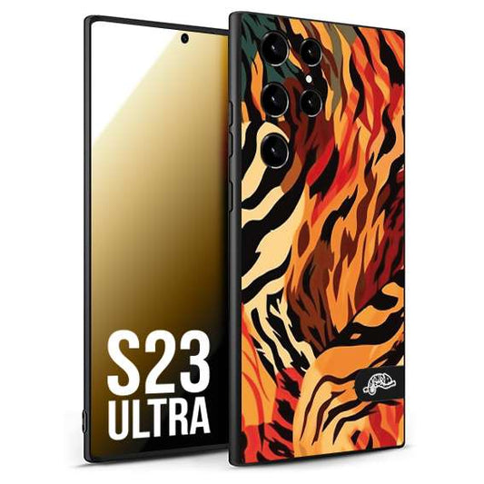 CUSTOMIZZA - Custodia cover nera morbida in tpu compatibile per Samsung S23 ULTRA leopardato maculato tigrato tiger colorata gialla rossa arancio