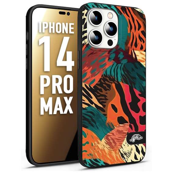 CUSTOMIZZA - Custodia cover nera morbida in tpu compatibile per iPhone 14 PRO MAX leopardato tigrato tiger colorata summer arancio verde fucsia