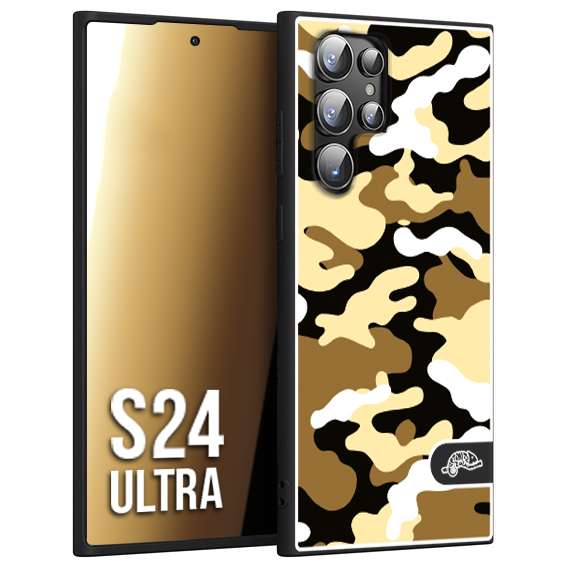 CUSTOMIZZA - Custodia cover nera morbida in tpu compatibile per Samsung S24 ULTRA camouflage mimetico militare giallo desert brown