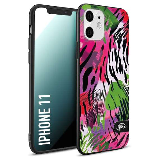 CUSTOMIZZA - Custodia cover nera morbida in tpu compatibile per iPhone 11 leopardato tigrato tiger colorata summer color verde fucsia